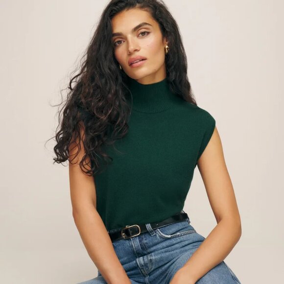 NEW Reformation Arco Cashmere Sleeveless Turtleneck Sweater M#2182 - Picture 2 of 10